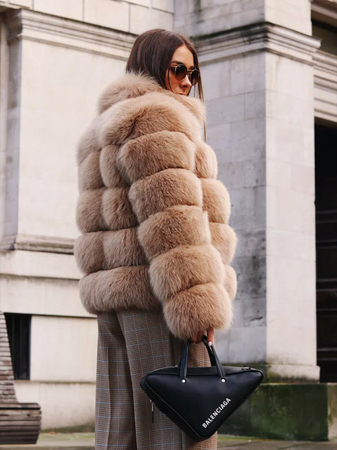 Winter women's Jacket Real Fox fur coat Stand Collar high street Coat real Fox Fur jackets women's coats in promotion WGLUVF FUR